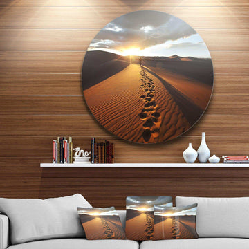 Hiking Path in Desert at Sunset - Landscape Circle Metal Wall Decor
